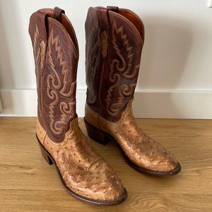 Lucchese Men's Full Quill Ostrich Square Toe Exotic Cowboy Boots